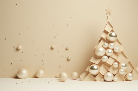 Christmas tree made of white balls on a beige background. 3d renderingの写真素材