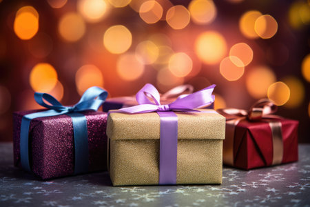 Gift boxes on bokeh background, Christmas and New Year concept
