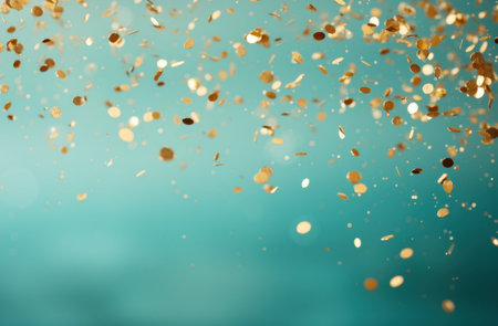 Abstract background with bokeh defocused lights and golden confettiの写真素材