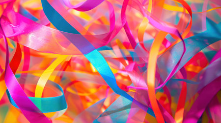 colorful ribbons background,close up of colorful party streamersの写真素材