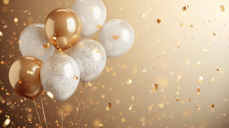 Celebration background with golden and silver balloons. 3d renderingの写真素材