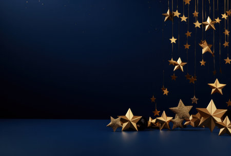 Golden stars on blue background. Christmas and New Year concept. 3D Rendering