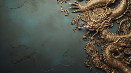 Golden dragon on black background. 3d rendering, 3d illustration.の写真素材