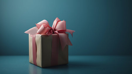 Gift box with pink bow on blue background. 3d rendering