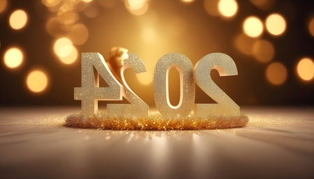 Happy New Year 2014 with golden bokeh background. 3d rendering