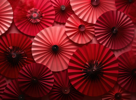 Paper fans background. Red paper fans pattern. Paper fans background.の写真素材