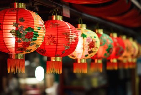 Chinese lanterns for Chinese New Year in Chinatown, Bangkok, Thailandの写真素材