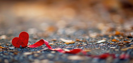 Red heart on the asphalt. Valentine's day background. Copy space.の写真素材