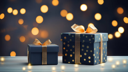 Gift boxes on bokeh background. Christmas and New Year concept.