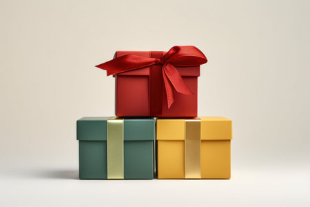 Gift boxes with red bow on white background. 3d rendering