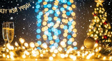 Christmas and New Year holidays background. Festive decoration on bokeh background.