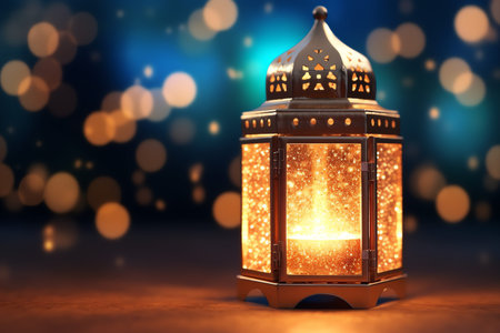 Festive glowing lantern on bokeh background