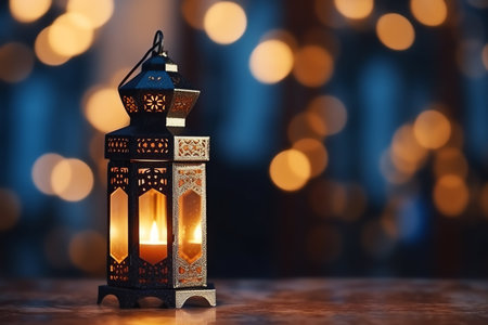 Vintage Arabic lantern on blurred bokeh background