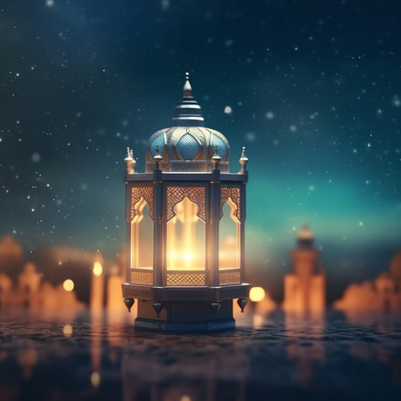 Ramadan Kareem greeting card. Ramadan Kareem background with mosque and lantern