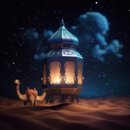 Ramadan Kareem background with arabic lanterns and camelの写真素材