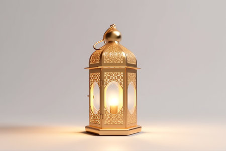 3d rendering of a golden lantern on a gray background.