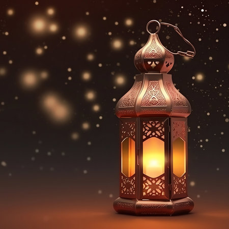 Lantern on dark background. 3D illustrations. Ramadan Kareem.