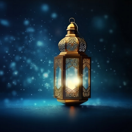 Lantern in the dark. Ramadan Kareem. 3D rendering