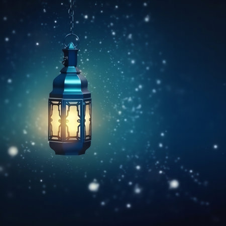 background with arabic lantern and falling snow