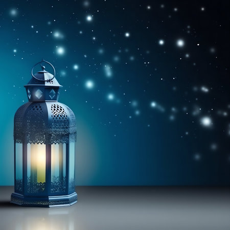 Ramadan Kareem background with arabic lantern and falling snow