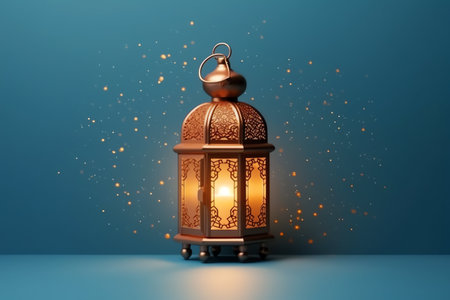 Lantern on blue background. 3D Rendering