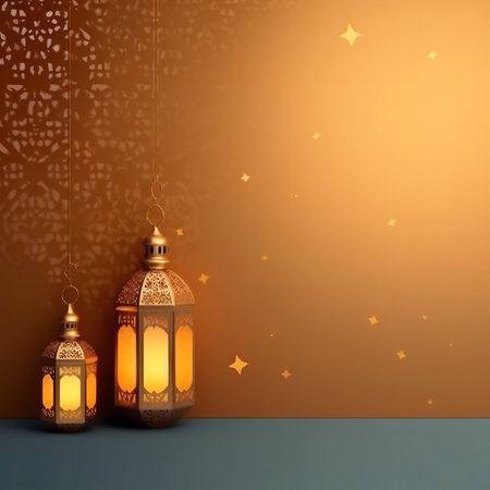 Ramadan Kareem background with arabic lanterns and stars