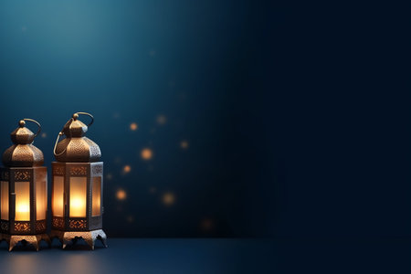 Ramadan Kareem background with Arabic lanterns. 3d rendering