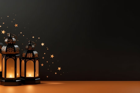 Ramadan Kareem background with lanterns. 3D rendering.