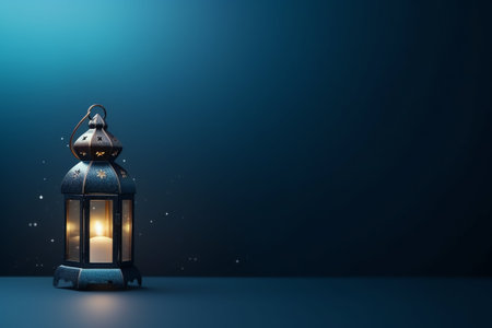 Lantern on blue background. 3D Rendering