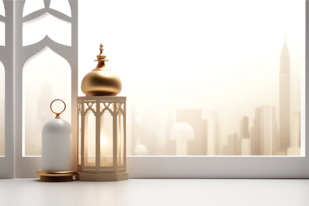 Ramadan Kareem background with arabic lantern and mosque. 3d renderingの写真素材