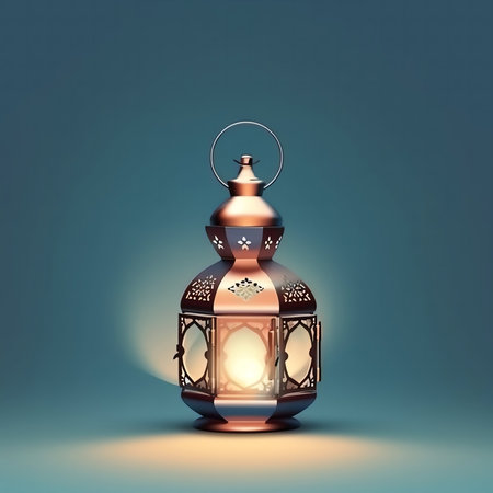 Lantern on blue background. 3D renderingの写真素材