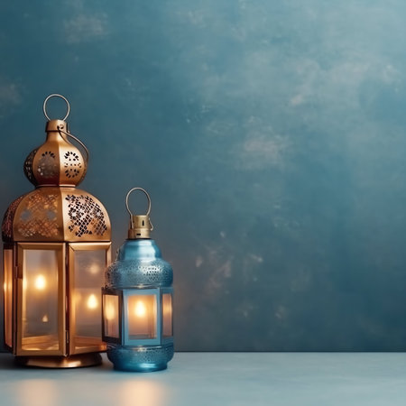 Lanterns on a blue background.