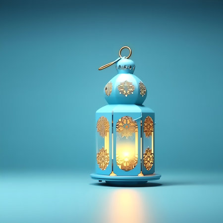 3d illustration of blue lantern on blue background.