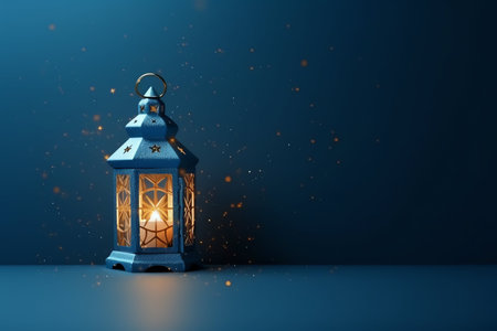 Lantern on blue background. 3D Rendering