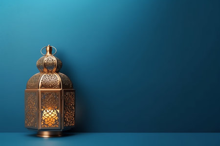 Lantern on blue wall background. 3D Rendering