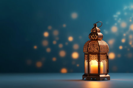 Ramadan Kareem background with glowing lantern. 3D Rendering