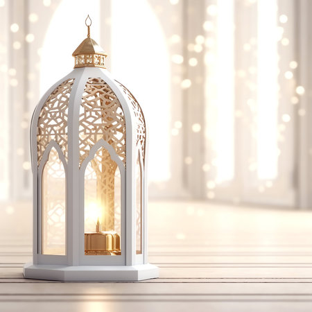 Ramadan Kareem greeting card with arabic lantern. 3d rendering