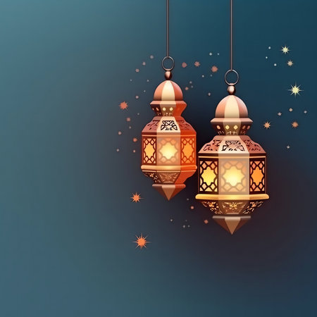 Ramadan Kareem greeting background with arabic lanterns.