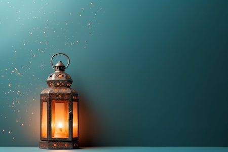 Lantern on blue background. 3D Renderingの写真素材