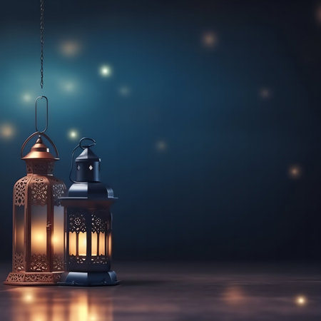 Ramadan Kareem background with arabic lanterns, 3D rendering