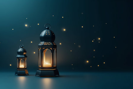 Lantern on dark background. 3D Rendering