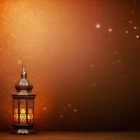 Lantern on a brown background. Ramadan Kareem greeting card.