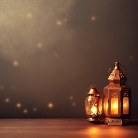 Vintage lanterns on dark background