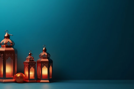 Ramadan Kareem background with arabic lanterns. 3D rendering