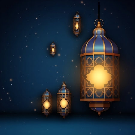 Ramadan Kareem background with arabic lanterns and lamps