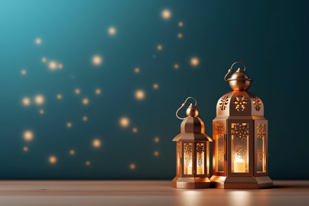 Ramadan Kareem background with lanterns and bokeh effect