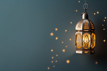 Ramadan Kareem greeting card with Arabic lantern. 3D rendering