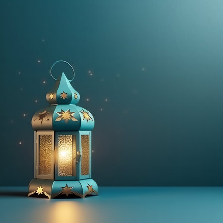 Ramadan Kareem background with arabic lantern and stars.