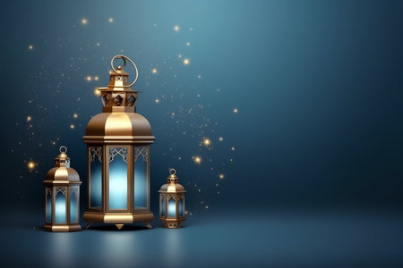 3d rendering of a Ramadan Kareem lantern on a blue background