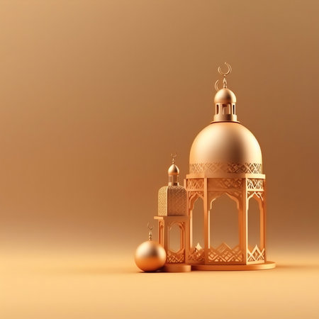 3d rendering of Ramadan Kareem background with mosque dome and golden ballsの写真素材